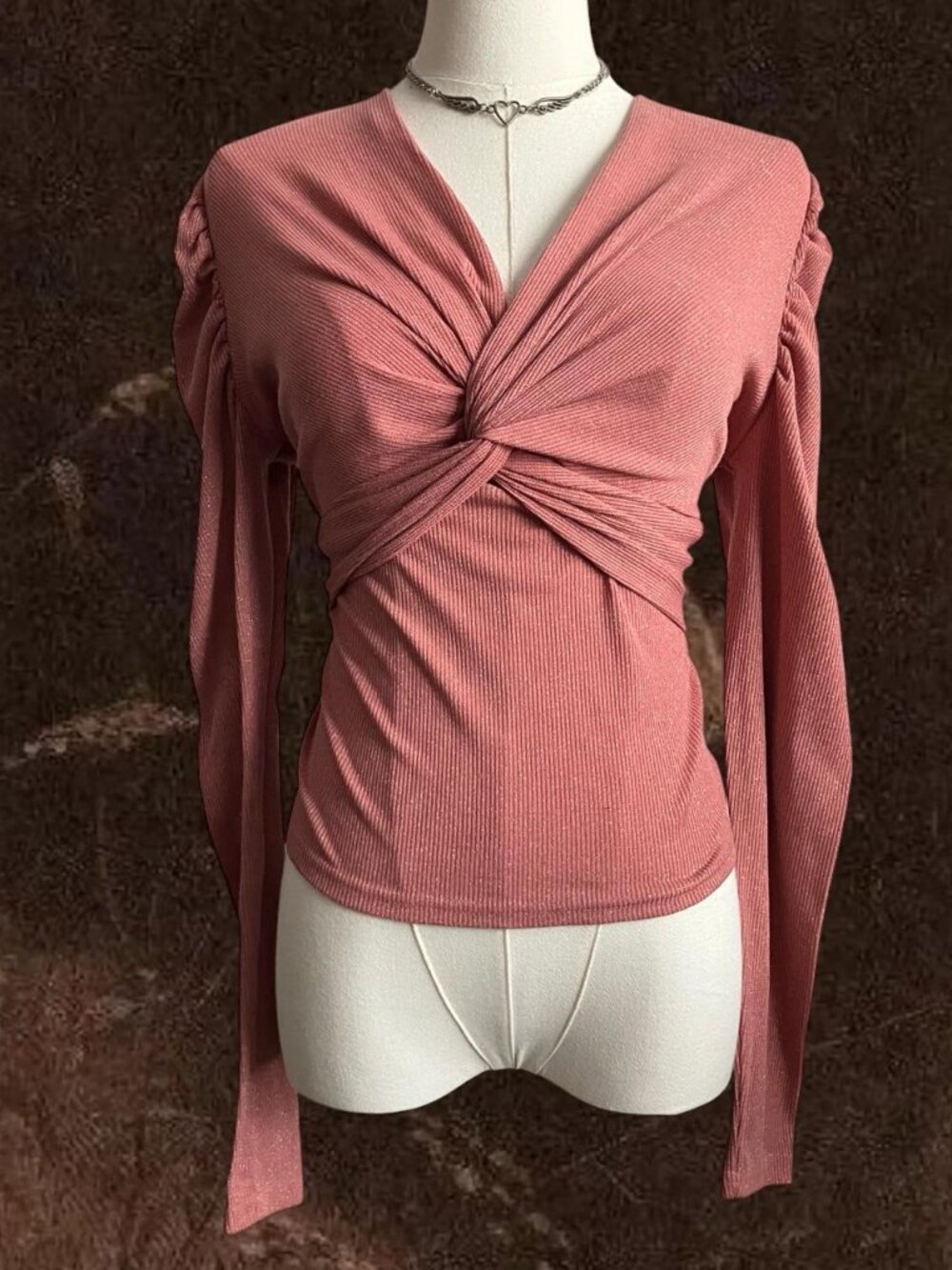 Vintage Sweet Rain Sparkly Twist-Front Long Sleeve Top – Size Medium